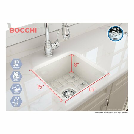 BOCCHI 18 in W x 18 in L x 8 in H, Fireclay, Fireclay Kitchen Sink 1359-014-0120